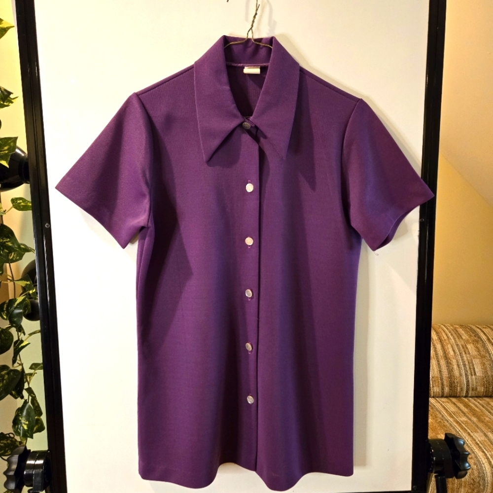 Casual Short Sleeve Woman's Blouse, Purple, Size Small